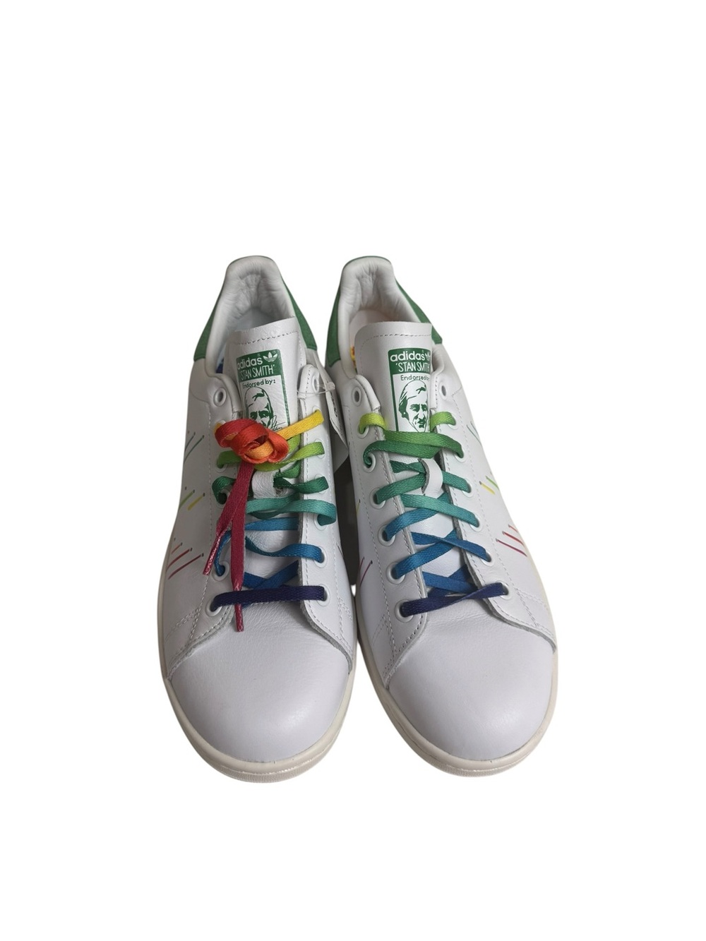 NWT adidas White Stan Smith Sneakers with Rainbow Laces size 10 - Picture 3 of 11